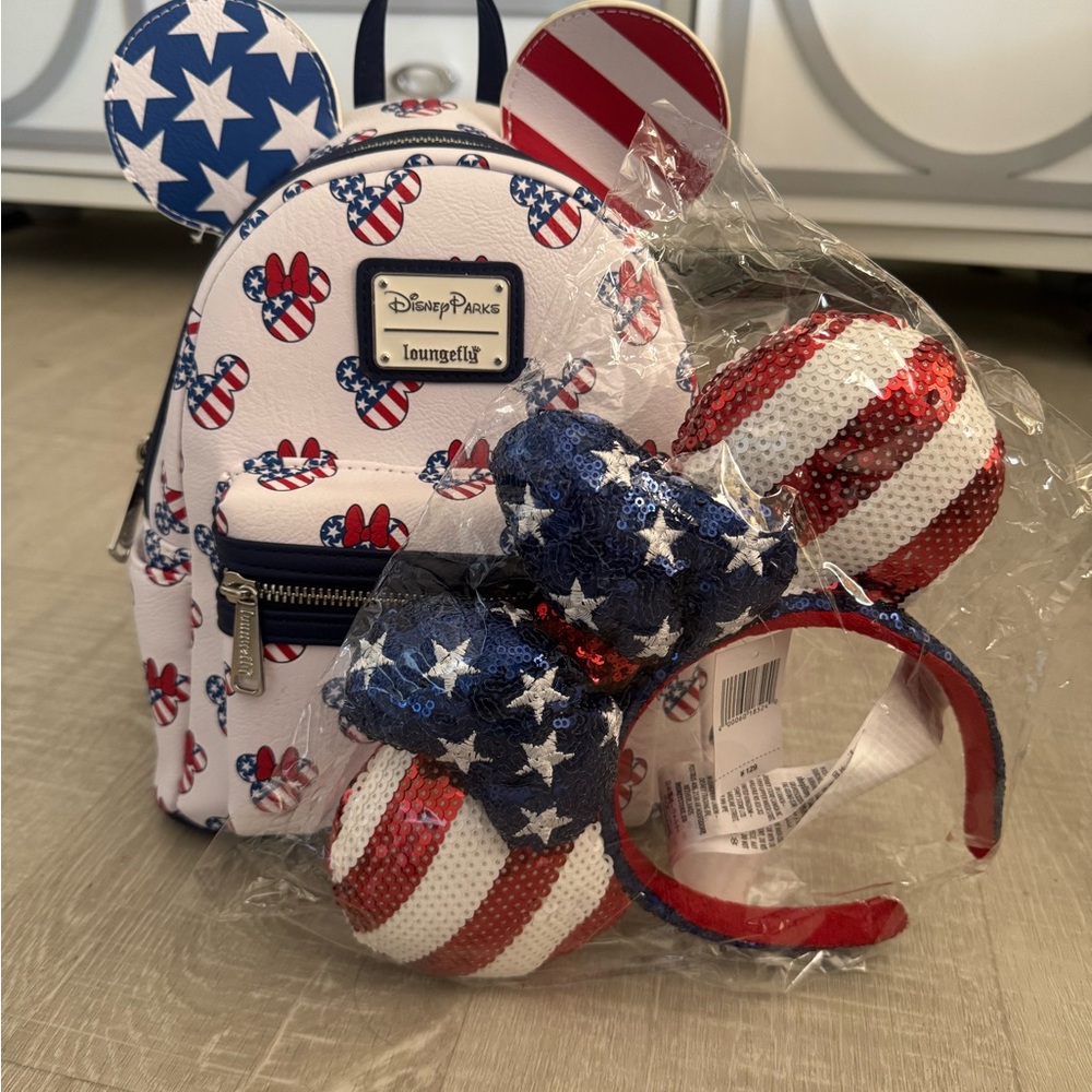 Loungefly Disney parks Mickey Mouse 4th of July Americana mini backpack & Ears